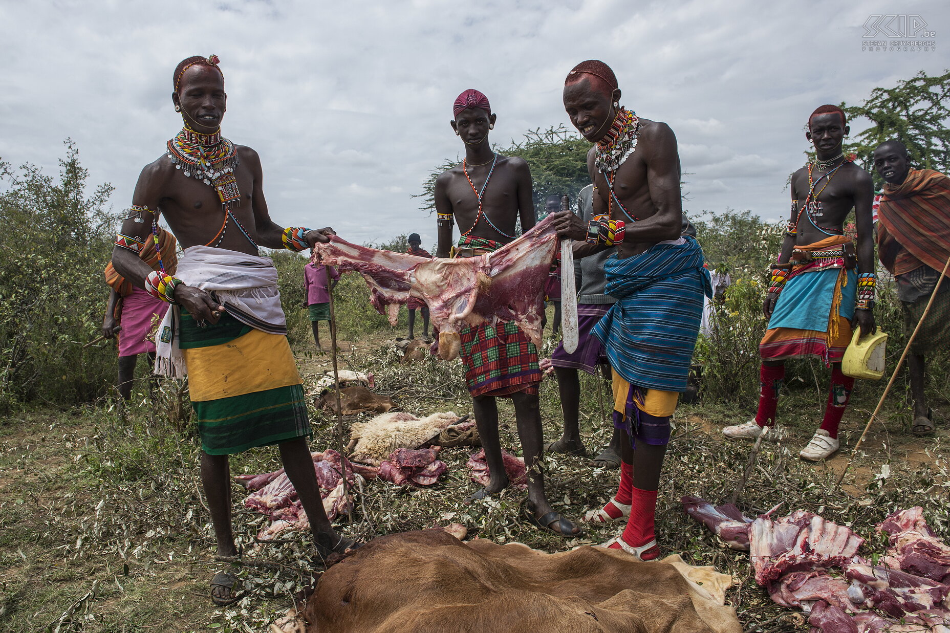 Kisima - Samburu lmuget ceremonies Om de 6 à 10 jaar organiseren de Samburu clans een lmuget-ceremonie voor de overgang naar een volgende leeftijdsgroep. Jongens worden besneden en worden daarna moran (krijger). De oudere moran worden mzee (wijze man) en mogen hierna trouwen. Deze ceremonies zijn nog bijna nooit door Westerlingen bijgewoond, maar dankzij onze gids die goed bevriend is met een Samburu, konden wij eind augustus enkele ceremonies in de buurt van Kisima bijwonen. De rituelen gaan gepaard met het slachten van zeer veel koeien en geiten. Wij hadden er een fantastische en unieke dag. Stefan Cruysberghs